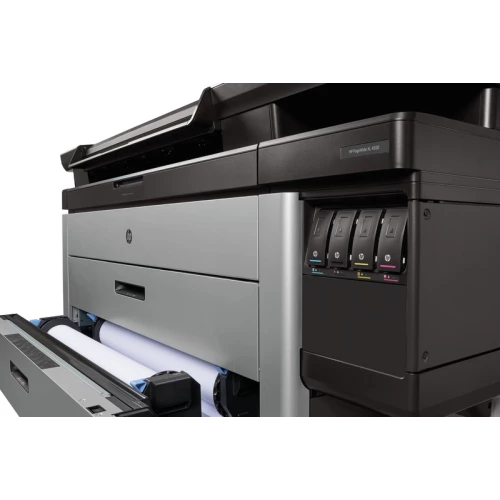 HP PageWide XL 4500 close up of media drawer and inks