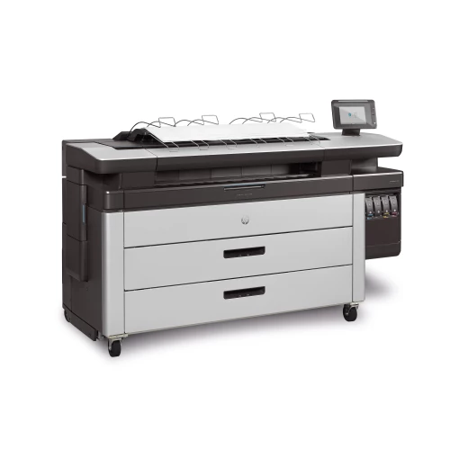 HP PageWide XL 4100 close up of media drawer and inks