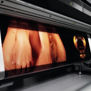 HP Latex 3100 close up of media printing 
