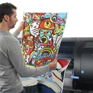 HP Designjet Z6600 Photo Printer man checking colour poster print