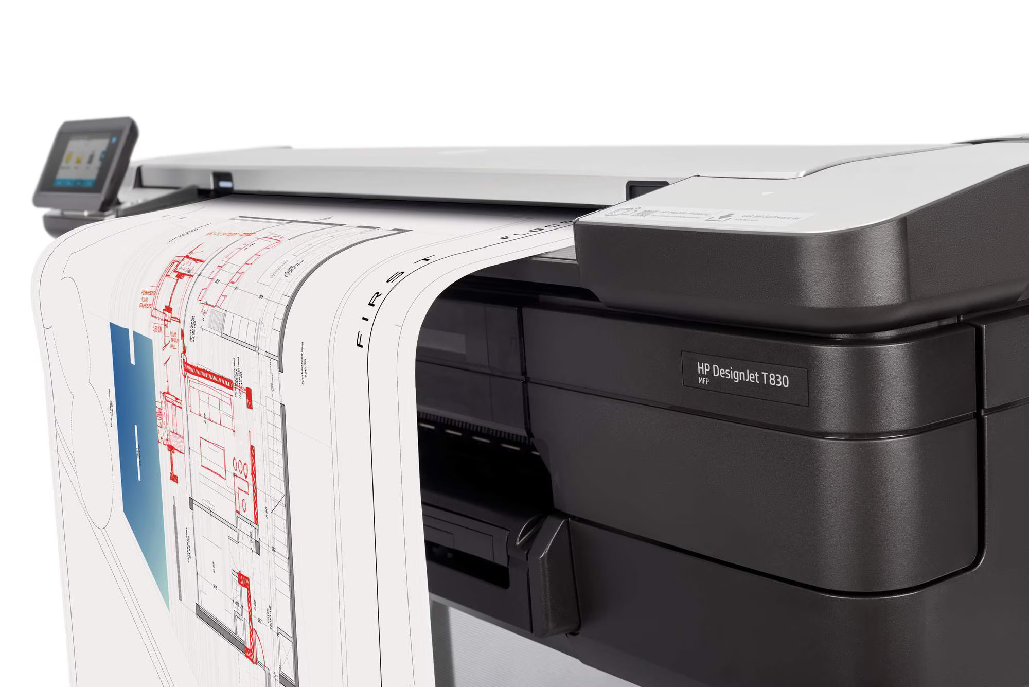 Close-up of plotter printing technical drawing